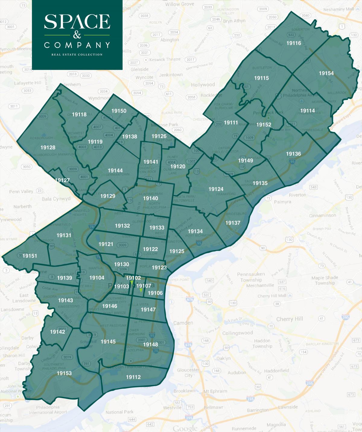 خريطة فيلادلفيا الأحياء رموز البريدي